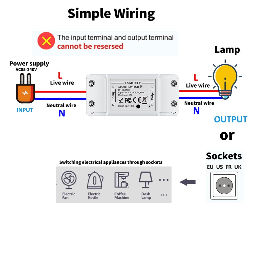 Kit interruptor inalámbrico de 230 V con receptor, interruptor cinético sin pilas ni perforación, mando a distancia autoalimentado y estable para garaje, jardín, luminaria interior (EU 1