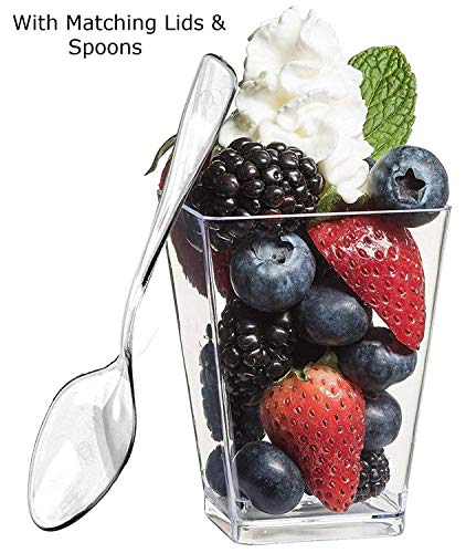 Zappy 42 5 Oz Tall Square Mini Dessert Cups With Lids And Tasting Spoons thumb #1