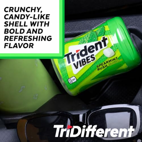 Image of Trident Vibes Spearmint Rush Sugar-Free Chewing Gum, 4 Bottles of 40 Pieces (160 Total Pieces)