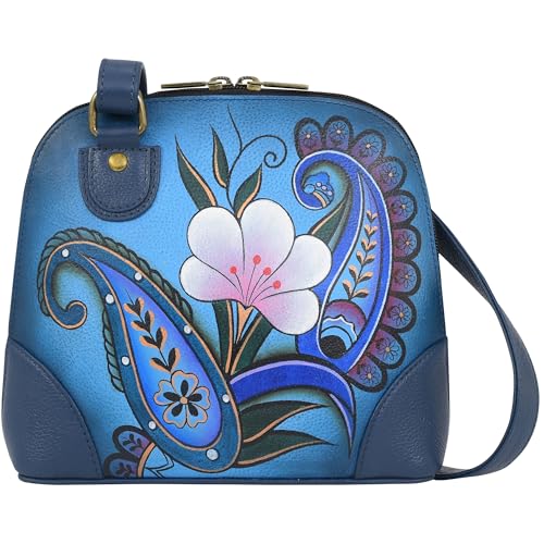 Anna by Anuschka Damen Anna Anuschka Painted Leather Women's Multi Compartment Organiser Handgemaltes Original Kunstwerk, Denim Paisley Floral, Einheitsgröße EU