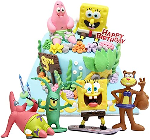 Spongebob Squarepants 2" Figure Set Of 8 - Ft. Squidward, Sandy Cheeks, Patrick Star, Mr. Krabs, Plankten - Perfect For Kids Birthday Cake Toppers #TOP3