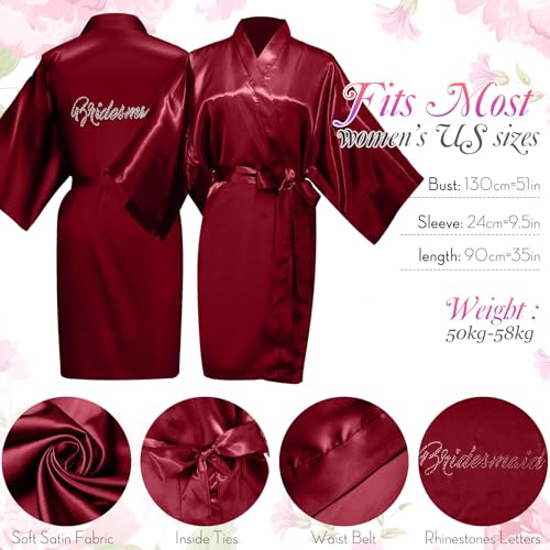 Image of Coume 7 Pcs Bride Silk Robes Bridesmaid Satin Robes Silk Satin Robe for Women Bridal Shower Wedding Getting Ready Favors