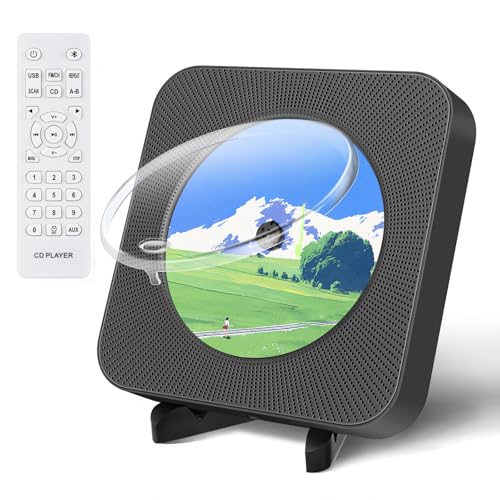 Immagine prodotto: Lettore CD Bluetooth per la casa, costruito in doppi altoparlanti HIFI, supporto radio FM, jack per cuffie AUX/USB Drive, display a LED copertura antipolvere lettore CD musicale con telecomando (nero)