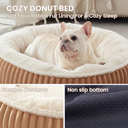 Image of 30 inches Donut Dog Bed for Medium Dogs,Calming Round Pet Bed with Removable Cover,Washable Milk Plush Faux Fur, Fits Pets up to 30 lbs(Mocha,Medium)