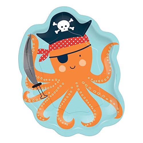 Amscan Ahoy Birthday Octopus Shaped Plates - 8 3/4" H X 7" W | Pack Of 8 #TOP24
