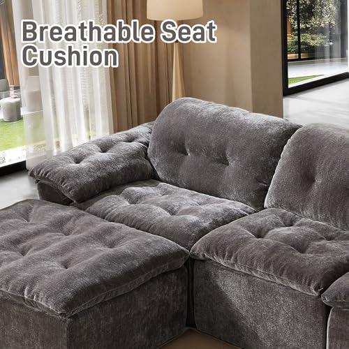 Image of 118 inch Oversized Modular Sectional Sofa, Large Modern Cloud Sectional Couch with Ottoman, Chenille 4 Seat Sofa Set, L-Shape Couch for Living Room, Apartments, No Assembly Required, Grey