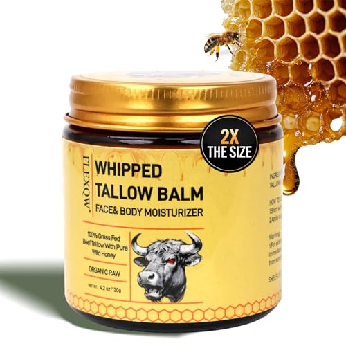 JIIANERY Beef Tallow for Skin, Natural Beef Tallow for Face, 100% Organic Grass Fed Finished Whipped Tallow and Honey Balm, Tallow Cream for Skin Care, Tallow Face Moisturizer Body Lotion
