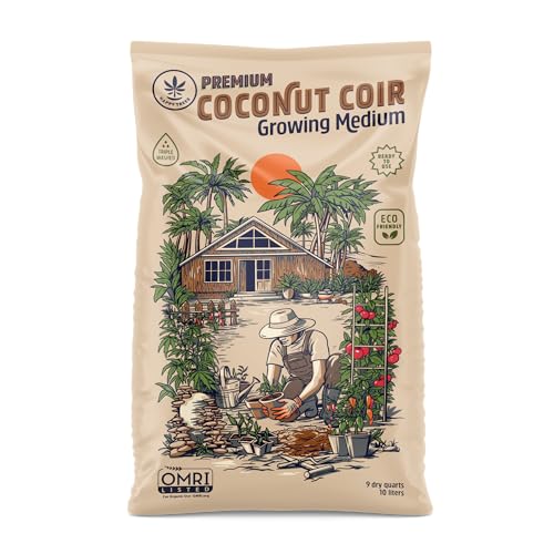 Happy Trees Coco Coir Loose Coconut Fiber Growing Medium, Potting Mix, Seed-Starting, Premium Quality, Triple-Washed for Low Salt/EC, pH Balanced, Peat-Free, Organic, 9 Quarts (10L)