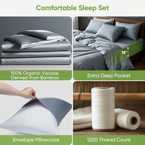 TWK Luxury Sheet Set, Genuine 100% Organic Viscose Derived from Bamboo, Cooling & Breathable, Silky Soft, Bedding Sheets & Pillowcases (Sterling Blue, King)