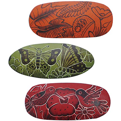 Three Assortment Artisan Made Gourd Carved Painted Burned Hair Tie Barrette Fair Trade004401