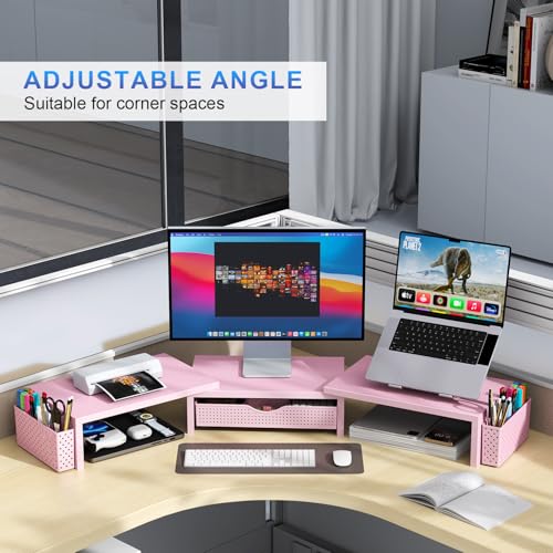 Image of gianotter Dual Monitor Stand Riser With Drawer and 2 Pen Holders