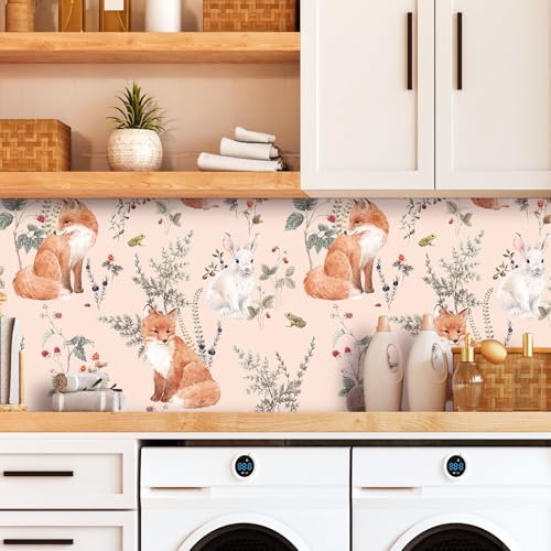Papier peint renard rose lapin repositionnable et imperméable