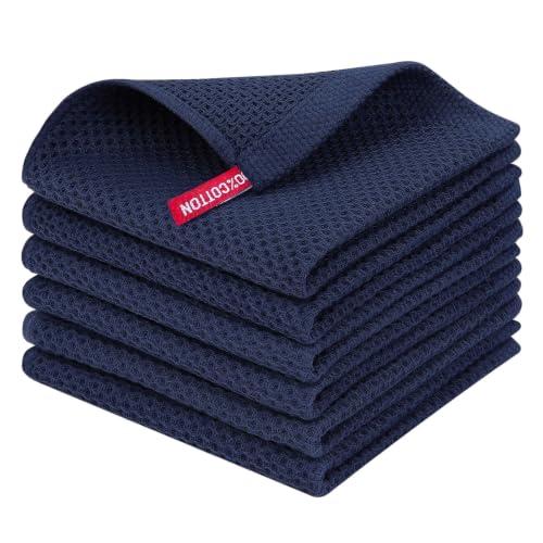 Image of Homaxy 100% Cotton Waffle Weave Kitchen Dish Cloths 6-Pack, Dark Navy | 12 x 12 Inches, Ultra Soft Absorbent Dish Towels, Quick Drying Dish Rags with Hanging Loop