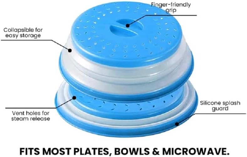 Microwave Splatter Cover Microwave Cover for Food BPA Free, 10.5 inch, round with grip handle(Blue)