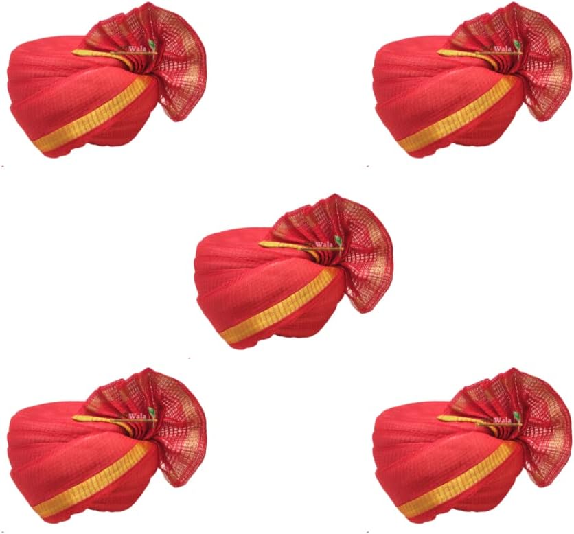 GenericZariiWalaa Traditional Pagri || Turban/Pagdi for Barati/Swagat/Welcome || Pagdi for Men & Women - Unisex (Free Size) || Pack of 5 Red Color Pagdi || ZARIIWALAA