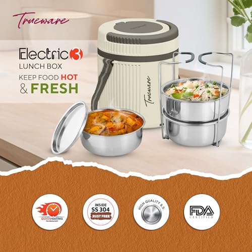 Image of Tureware Electric 3 PU Insulated 304 Grade Stainless Steel 3 Container 450 ML Each Thermoware Electric Lunch Box