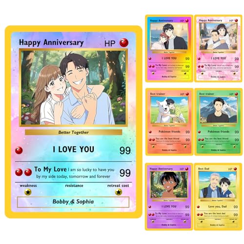 Gridachi Biglietto Poke personalizzato con la tua foto Nome Testo Personalizzato Trainer o Carte Personaggio Personalizzato Poke Card Regalo Compleanno San Valentino Coppia Padri Bambini Anniversario