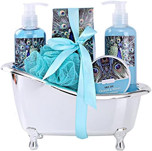 Luxurious Home Bath and Body Spa Gift Basket Gift Set for Women with Refreshing “Ocean Mint” Fragrance -#1 Mother's Day Gift for Her – Relax Luxury Skin Care Set Includes Gels Lotions & More
