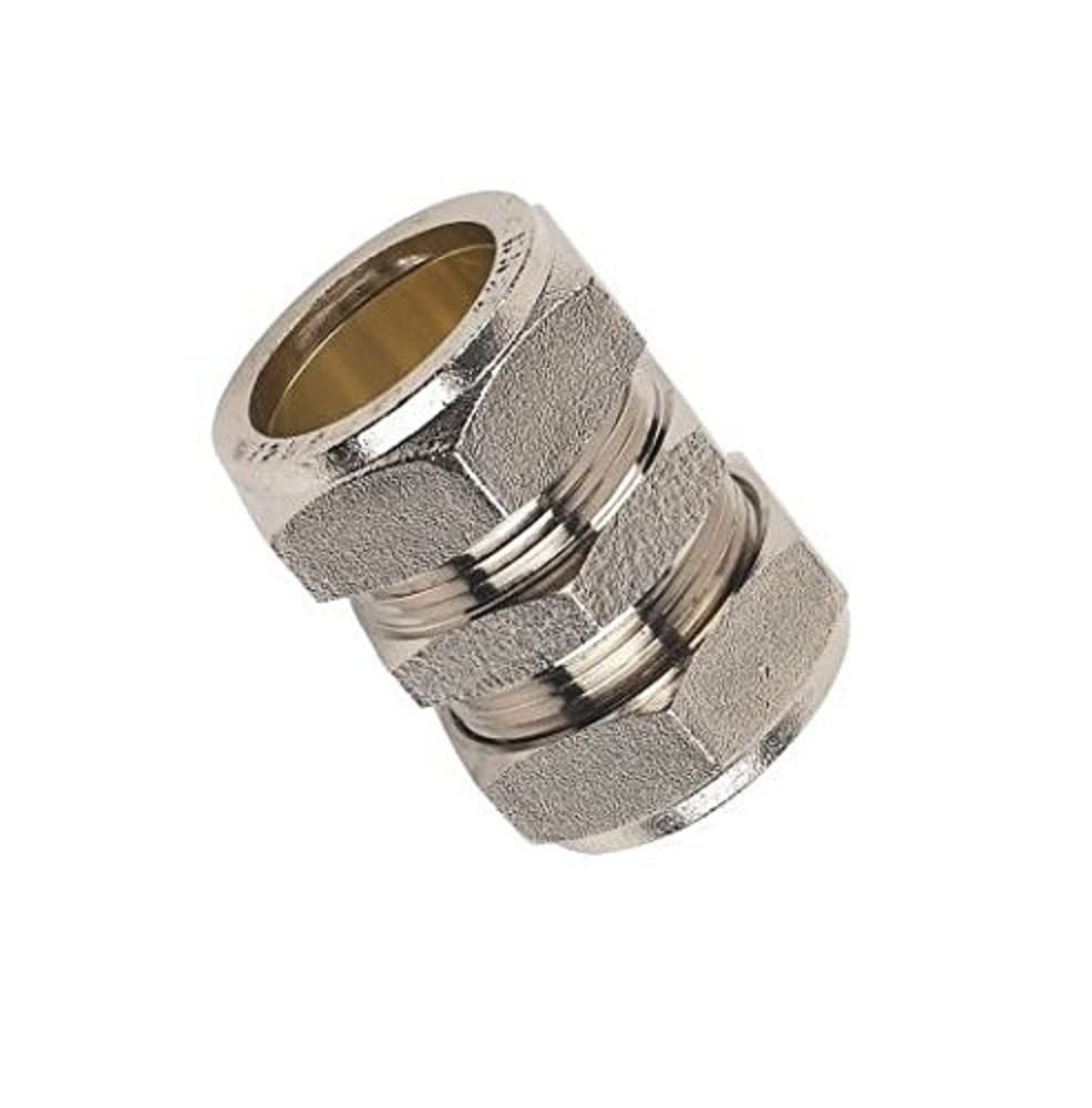 Merriway BH05141 (5 Pcs) Compression Fitting Brass Chromed Straight 15mm - Pack of 5 Pieces, Chromed Brass