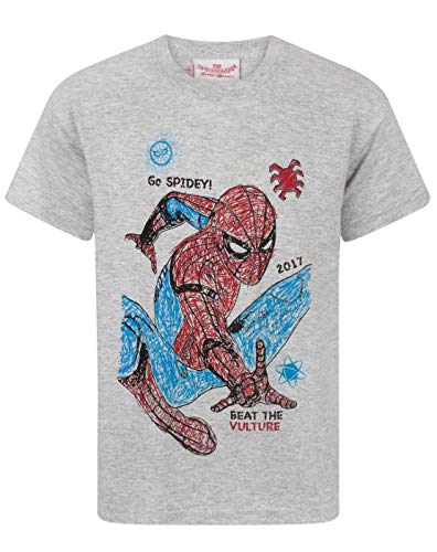 Image of Spiderman T-Shirt Boys Homecoming Character Sketch Kids Grey Top 13-14 Years