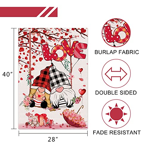 Hexagram Valentines House Flag 28 X 40 Double Sided-Burlap Gnomes And Swing Happy Valentine's Day House Flag For Outside-Large Outdoor Banner Romantic Love Valentine Flags #TOP1