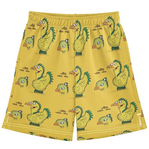 Boys Athletic Shorts with Pockets Yellow Chicken Monster Running Basketball Shorts for Youth Elastic Waist Size 7-8