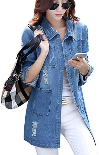 TanmingWomen's Casual Lapel Slim Long Sleeve Denim Outercoat Jacket Windbreaker