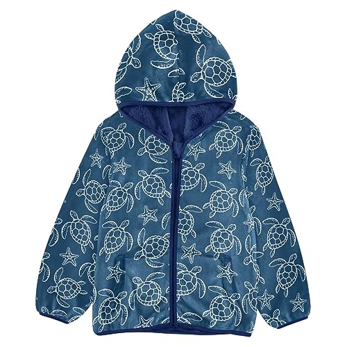 Sea Turtle Starfish Boys Fleece Hoody Jacket Zip Up Coat Warm Fall Winter Plush Jacket Long Sleeve Outerwear