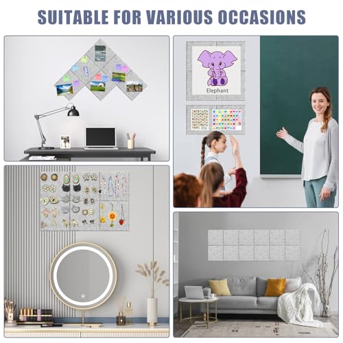 Kork Board Alternative 90 x 60 cm Pinnwand für Home Office Küche Fotos Memos – 6 Stück abnehmbare Filz-Wandfliesen mit 20 Reißzwecken – Silbergrau