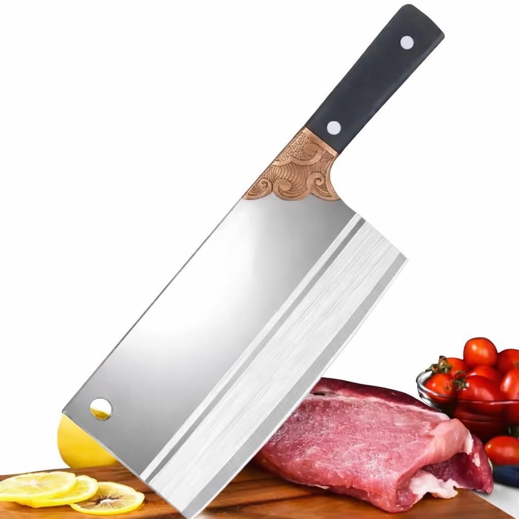 Premium Chinese Chef Meat Cleaver – Ultra Sharp High Carbon Steel Knife for Meat Cutting, Bone Chopping & Veg Prep| Professional Meat Cleaver Knife