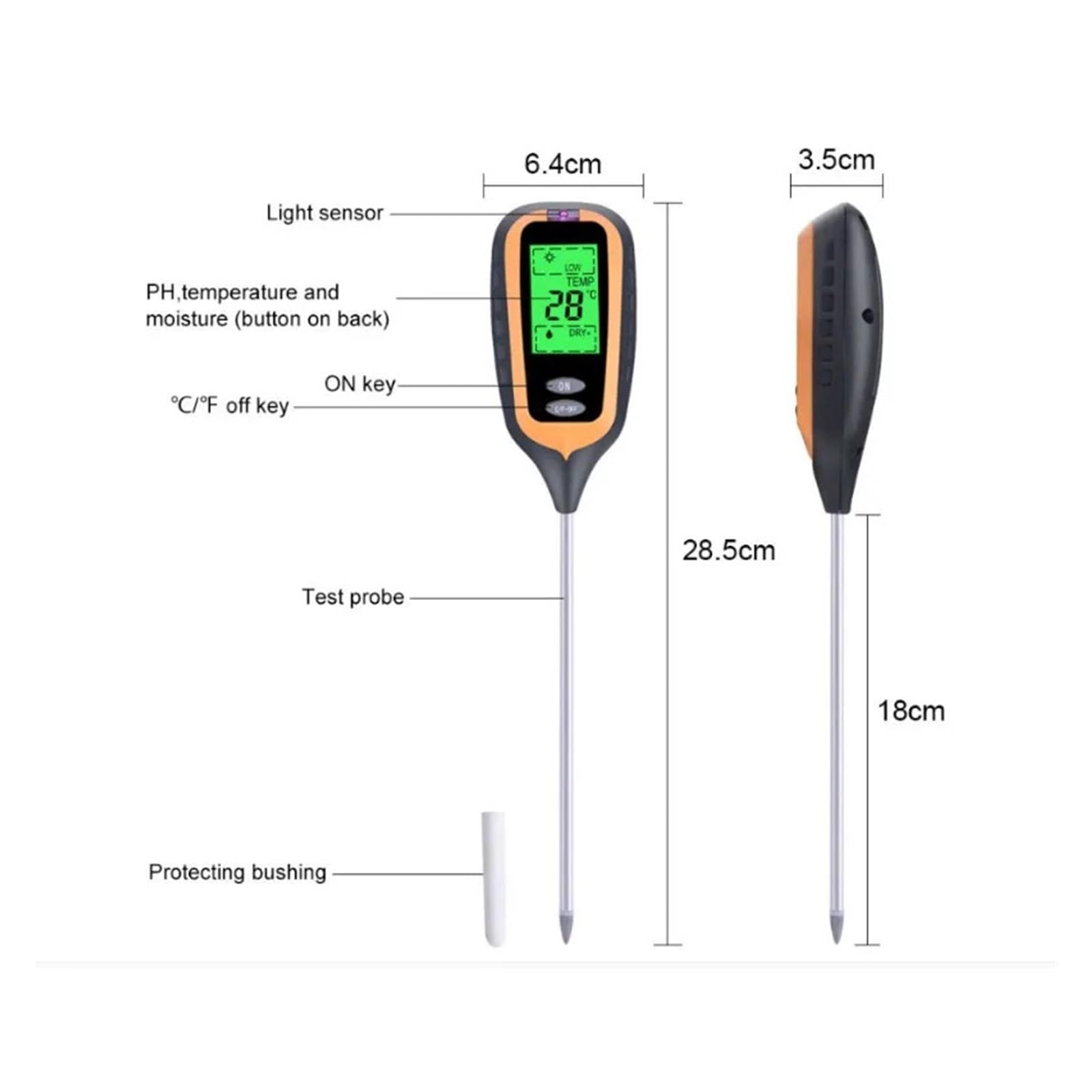 Testeur Numérique D'humidité du Sol 4 en 1, PH, Température Et Lumière du Soleil, Outil for Jardin, Ferme, Pelouse, Plante, avec Écran LCD