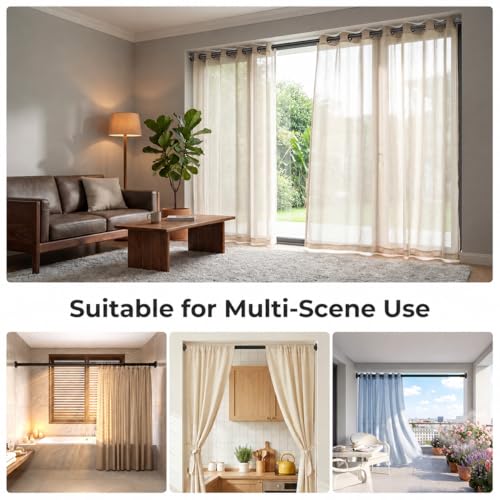 Image of ALLZONE Adjustable Tension Curtain Rod, 40-121 inches, Heavy Duty Curtain Rods No Drilling, Anti-Slip Tension Rod for Window, Shower, Outdoor & Patio, Easy to Install, 1.26In Diameter, Black