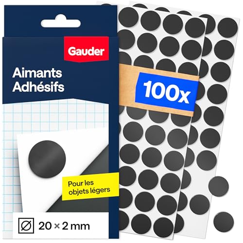 GAUDER Aimants Adhésifs Ronds - Aimants Autocollants pour Photos, Cartes et DIY - Disques Magnétiques pour Objets Légers (100 pièces - 20 x 2 mm)