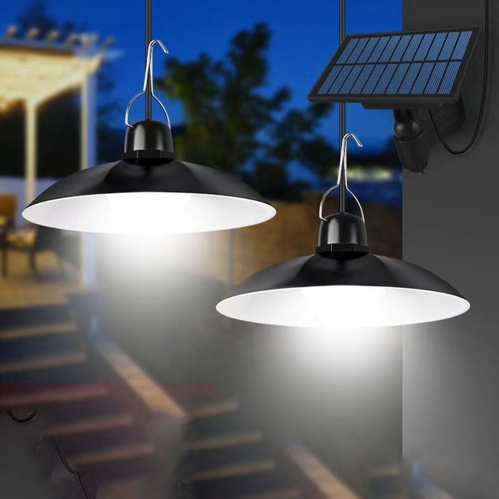 Lampe Solaire Suspendue Extérieure Imperméable à Double Tête avec LED et Décorations de Lustre pour Abri de Jardin ou Grange