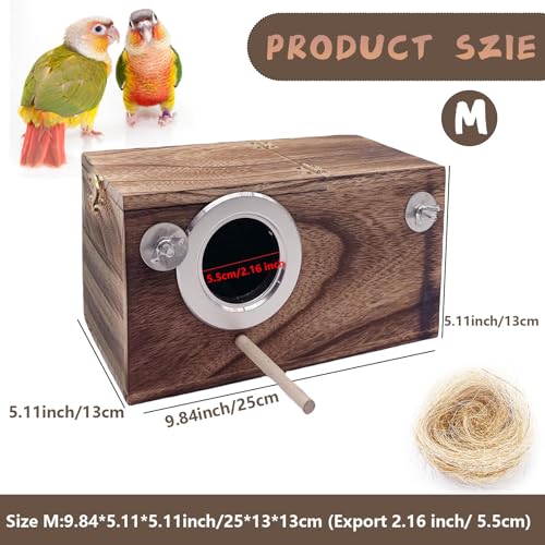 Image of kathson Parakeet Nesting Box,Wooden Budgie Breeding Mating Boxes,Parrots Nest House Hut for Cage,Bird Nesting Box for Lovebirds,Conure,Canary,Finch and Small Medium Birds, M