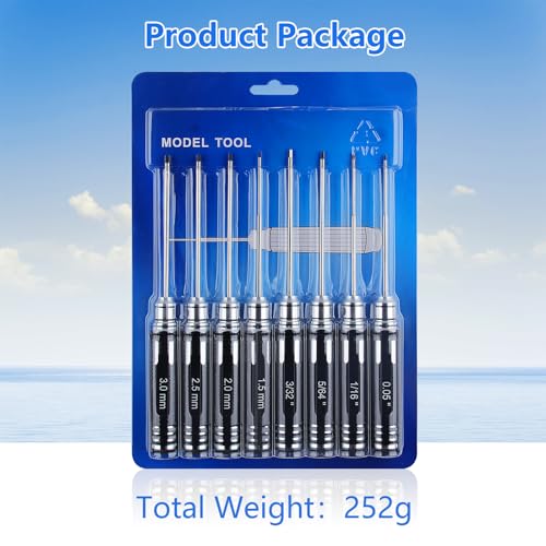 RC Tool Kit,8PCS RC Hex Screw Driver Set with 3/23",5/64",1/16",0.05",1.5/2.0/2.5/3.0mm Hexagon Allen Precision Screwdriver Set Compatible with Traxxas Arrma RC Cars RC Model Car Helicopter Drone