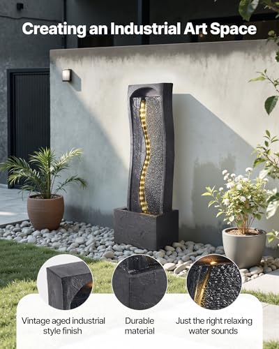 VEVOR Gartenbrunnen für draußen, 98 cm Höhe, moderner Wasserfall, mit LED-Beleuchtung und Pumpe, für Garten, Terrasse, Hinterhof, Heimdekoration, Außenbereich, Büro, Meditationsraum