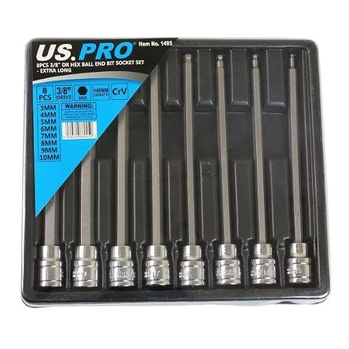 US PRO 8pc 3/8""  Long Ball End Hex Allen Bit Key Sockets 3mm - 10mm 1495