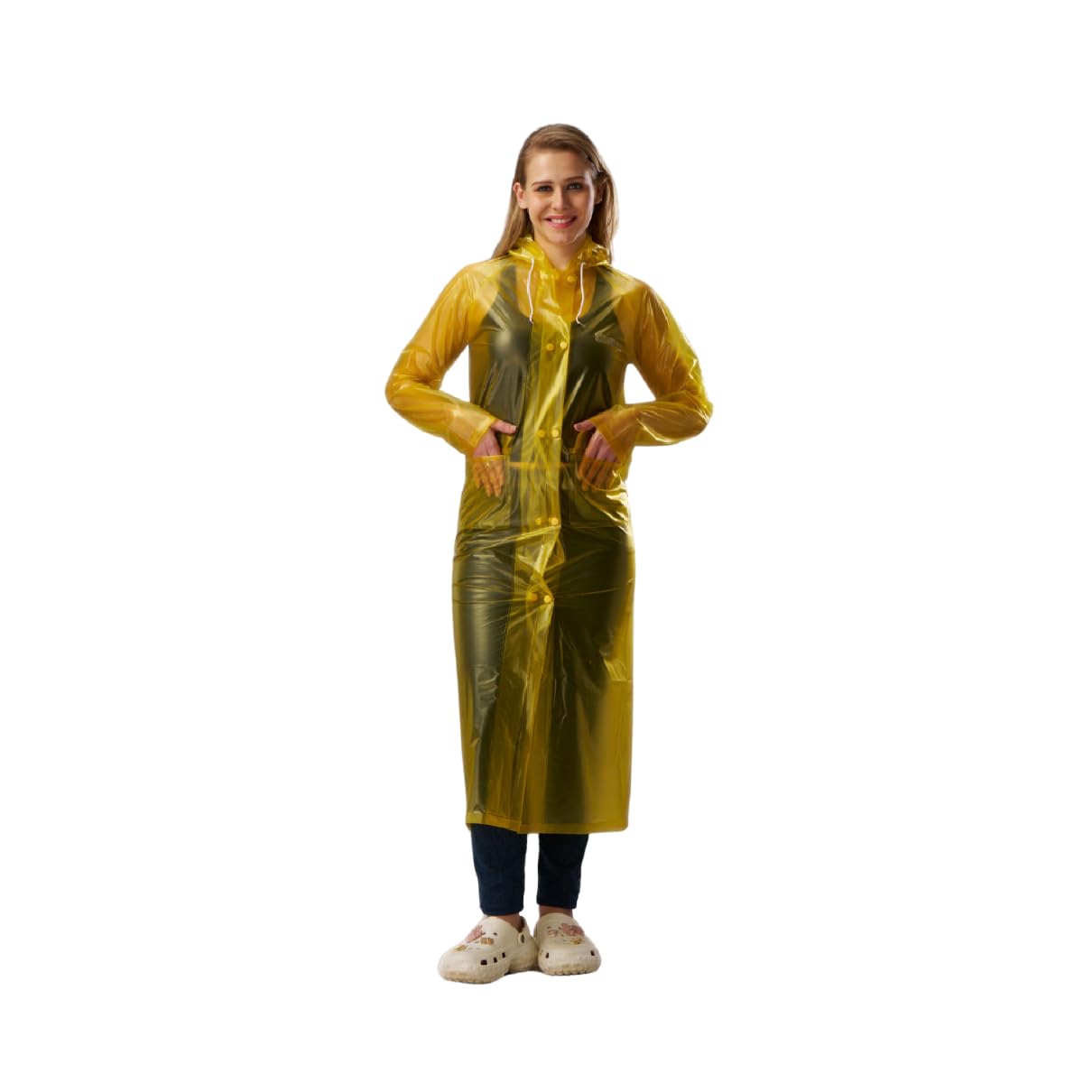 ZEEL Rain Coat for Women Waterproof Polyester Rainwear with Adjustable Drawstring and Pocket, Lightweight Hooded Long Rain Coat Jacket for Ladies, AZ08