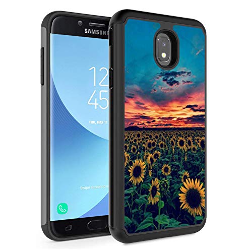 Galaxy J7 2018 Case,J7 Refine J7 Star J7 Aura J7 Aero J7 Top J7 Crown Case, Rossy Hybrid TPU Plastic Dual Layer Shockproof Phone Case for Samsung Galaxy J7 2018,Sunflowers Field and Sunset Sky