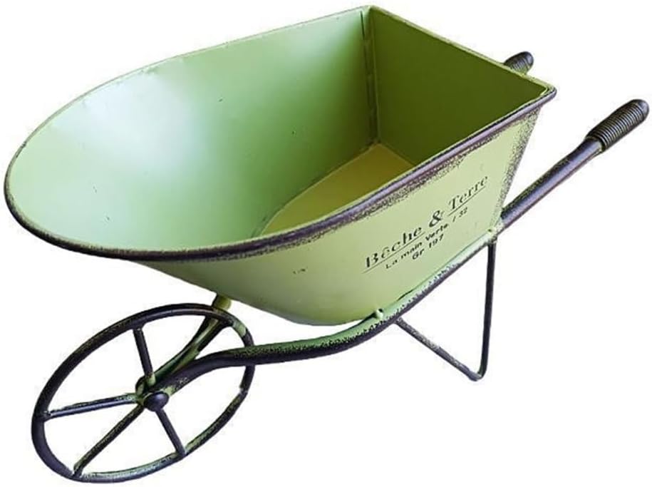 Classical Iron Art Single Wheel Cart for Garden Decors Metal Wheelbarrow Small Planter Flower Pots Plant