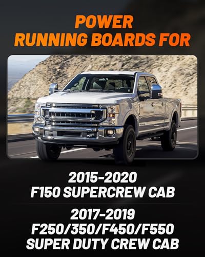 Image of WOLFBOX Power Running Boards for 2015-2020 F150 & 2017-2019 F250 /F350 /F450 /F550 Supercrew Cab, Automatic Electric Retractable Side Steps with LED Lights, Easy-to-Install Waterproof Motor