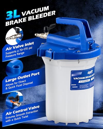 Image of OMT 3L Vacuum Brake Bleeder Kit, 3.2 qt Pneumatic Brake Fluid Bleeder Kit | ABS Brake Fluid Extractor 1L Refilling Bottle 18 Adapters, One-Person Brake Bleed Fluid Pump Brake Bleeding Tools
