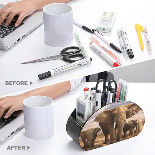 Support de télécommande en cuir éléphant : organiseur de table de chevet à 5 compartiments - 4