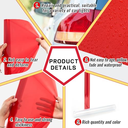 Image of Patelai 2 Rolls 3.94 ft X 11.81 Inches Self Adhesive Repair Light Tape Auto Tail Light Tape Fog Lights Tint Tape Headlight Lens Tape (Red, Clear)
