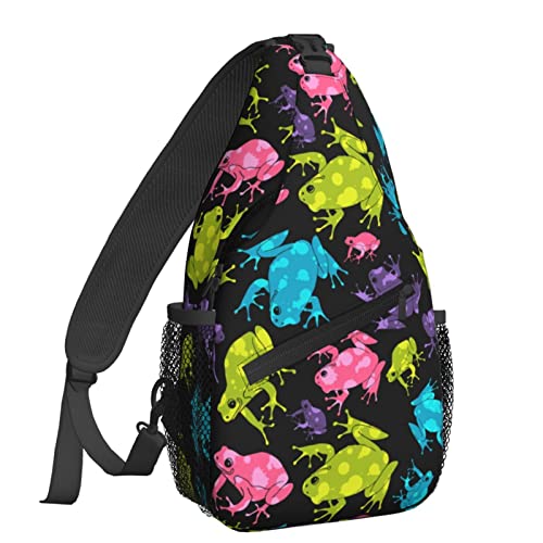 Women Frogs Colorful Seamless Pattern Crossbody Sling Backpack for Men Chest Bag Shoulder Bag Lightweight One Strap Backpack Travel Outdoor Daypack