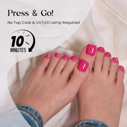 Image of Beetles X Press Pink Toenails - Berry Pie | Hot Pink Short Square Press On Toe Nails | 150 Pcs 15 Sizes Natural Salon Quality Gel Nail Tips For Women