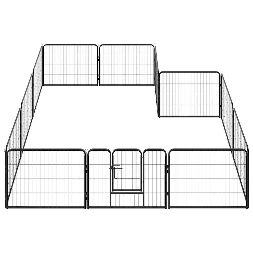Parque para perros con 12 paneles de acero con recubrimiento en polvo, 80 x 60 cm, color negro, con puerta batiente, cerrojo de seguridad, plegable, portátil, para exterior, interior, jardín
