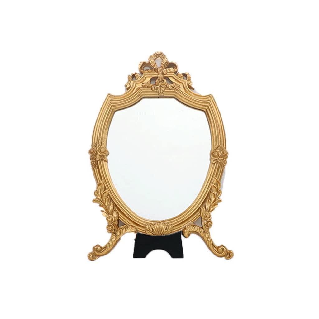 Miroir de maquillage rétro style français sculpté fleur doré creux relief miroir décoration