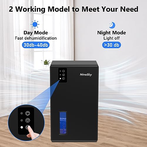 NineSky Dehumidifier for Home, 70 OZ Water Tank, 800 sq.ft Dehumidifier for Bedroom,Basement,Bathroom with Auto Shut Off, Sleep Mode,5 Colors LED Light (Zinc yellow)